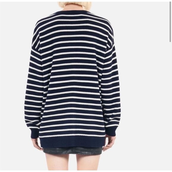 NWT The Kooples‎ Crew Neck Cardigan 100% Wool Blue White Stripe MSRP $525 - Picture 12 of 13